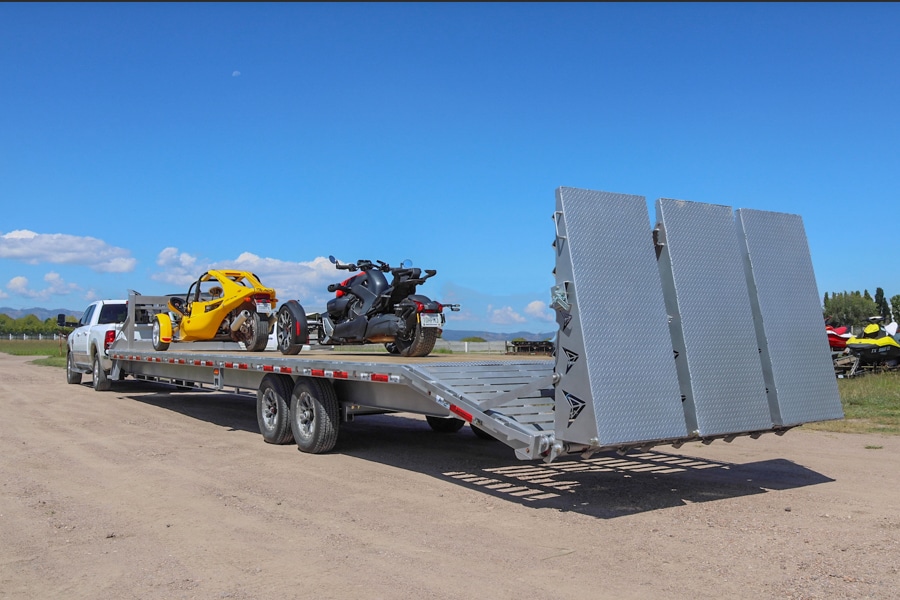 silver arrow trail trailer hauling ATVs in Alabama